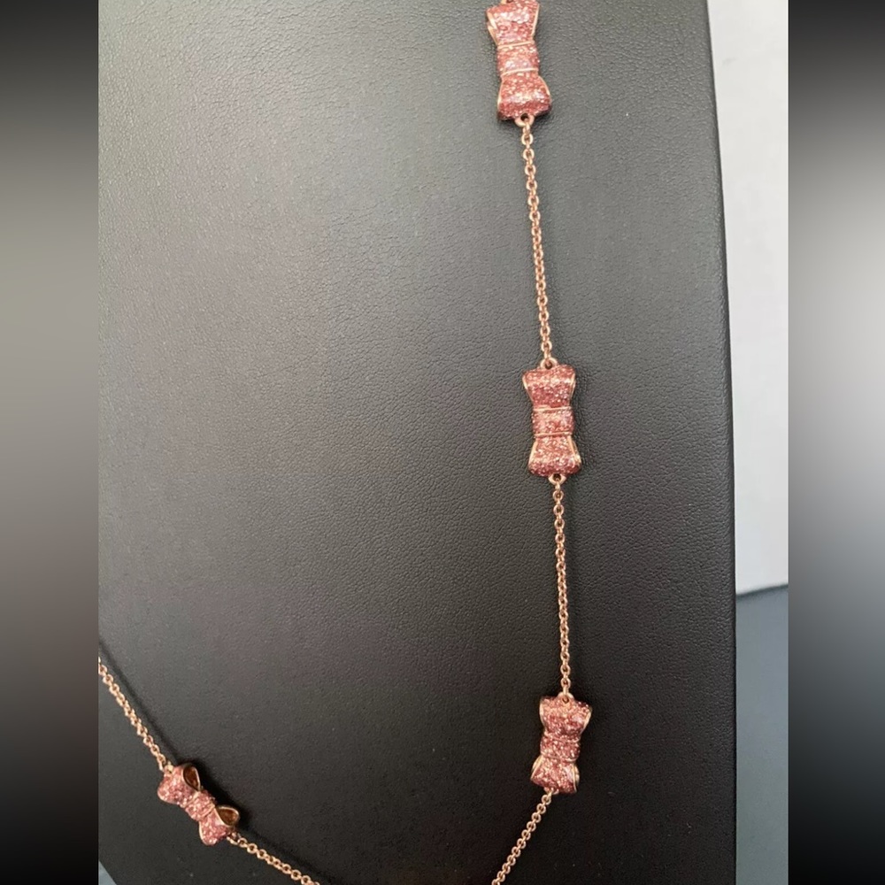 Kate Spade “Take a Bow” Rose Gold, Pink Glitter Chain Necklace, NWOT - Picture 4 of 8